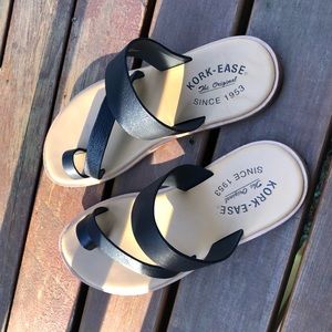 Kork-ease pine black leather slide sandals cushion